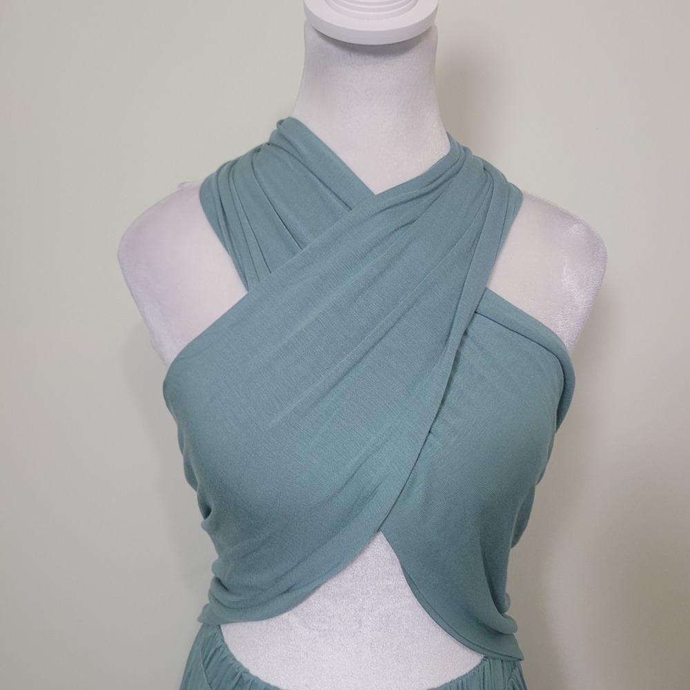 Free‎ People XS Freerest Convertible Maxi Dress Womens Sage Green Wrap Cut-Out - Picture 2 of 10